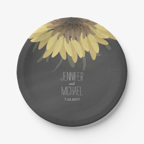 Sunflower Chalkboard Rustic Wedding Paper Plates