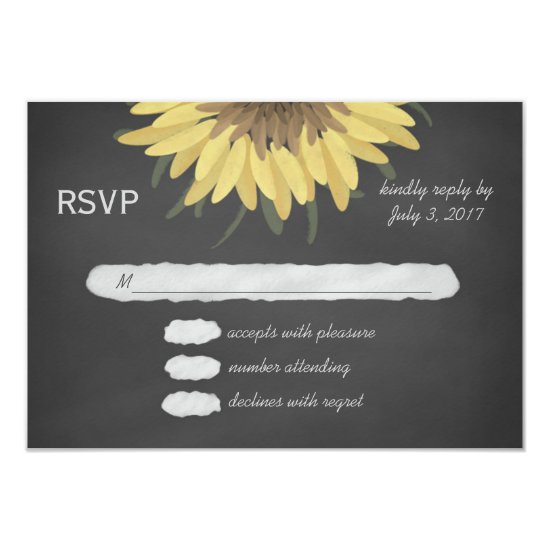 Sunflower Chalkboard Rustic Wedding RSVP Card
