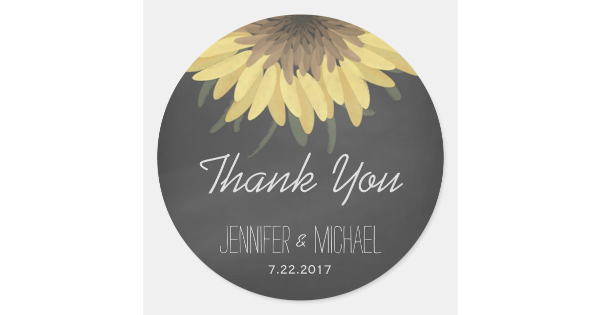Sunflower Chalkboard Rustic Wedding Thank You Classic Round Sticker ...