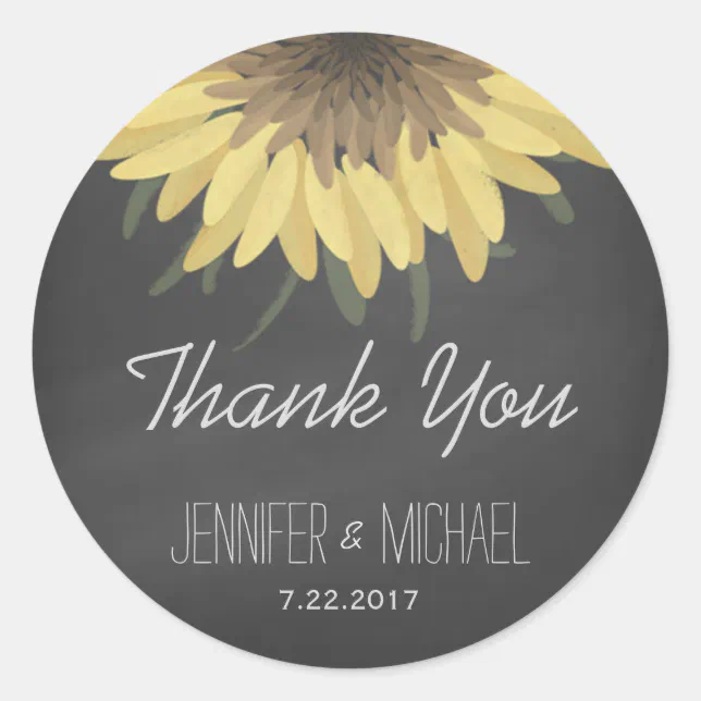 Sunflower Chalkboard Rustic Wedding Thank You Classic Round Sticker ...