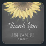 Sunflower Chalkboard Rustic Wedding Thank You Square Sticker<br><div class="desc">Chalky sunflower rustic dark gray chalkboard style wedding thank you sticker with whimsical sunflower at top edge and customizable mixed typography by katz_d_zynes | Part of katzdzynes' Sunflower Chalkboard Rustic Wedding collection >> https://www.zazzle.com/collections/119897987782148015</div>