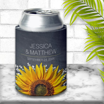 Sunflower Chalkboard Wedding Can Cooler by reflections06 at Zazzle