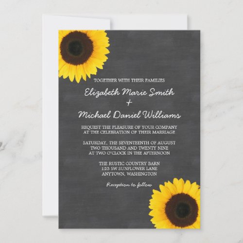 Sunflower Chalkboard Wedding Invitations