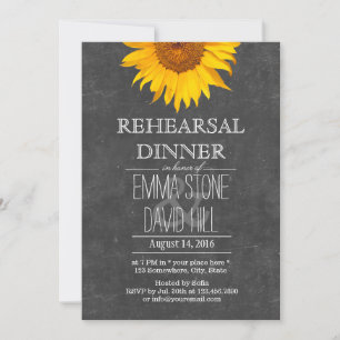 Sunflower Chalkboard Wedding Rehearsal Dinner Invitation