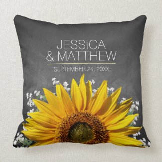 Sunflower Chalkboard Wedding Throw Pillow