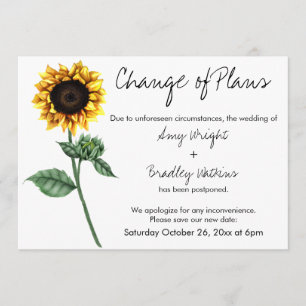Sunflower "Change of Plans" Postponed Wedding Card