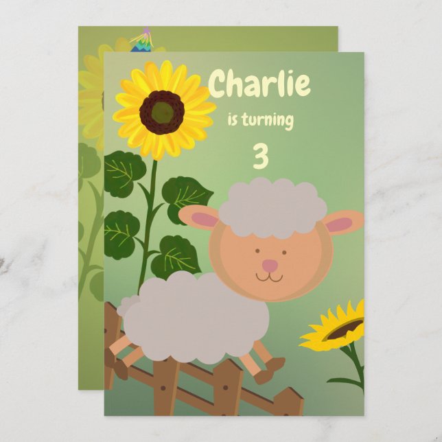 Sunflower Charlie Birthday  Invitation (Front/Back)