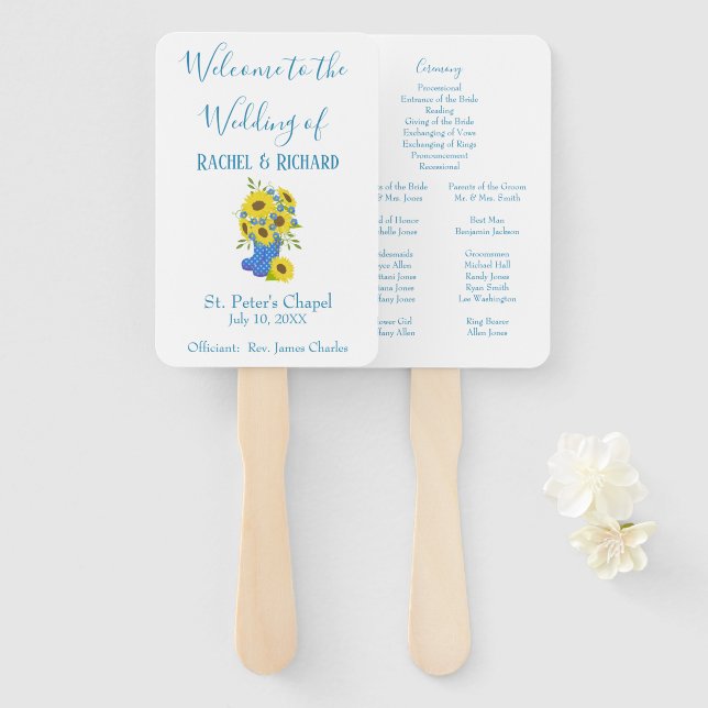 Sunflower Charm Wedding Hand Fan (Front and Back)