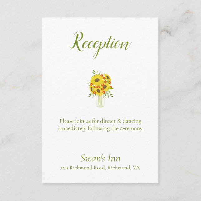 Sunflower Charm Wedding Reception Enclosure Card (Front)