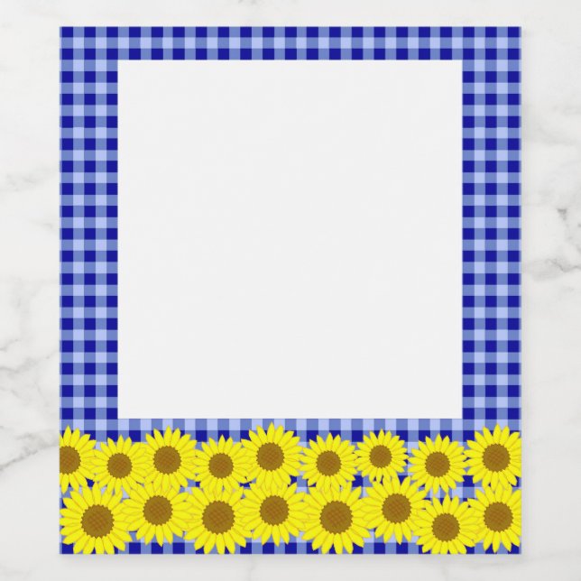 Sunflower & Check (Navy) Wine Label (Single Label)
