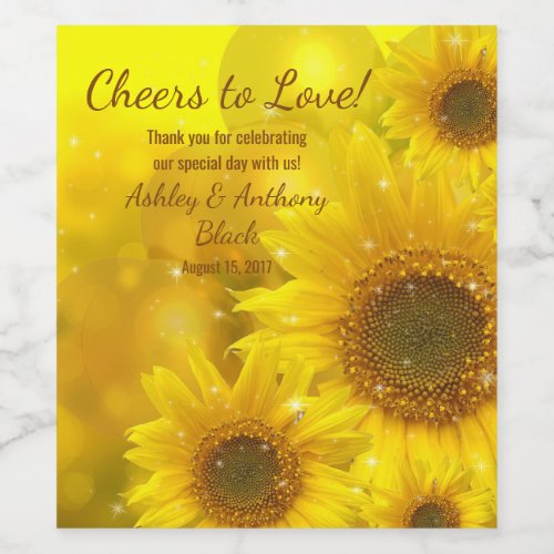 Sunflower Cheers to Love Wedding Wine Label