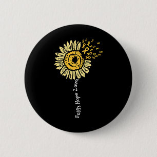 Sunflower Childhood Cancer Ribbon Faith Hope Love  Button