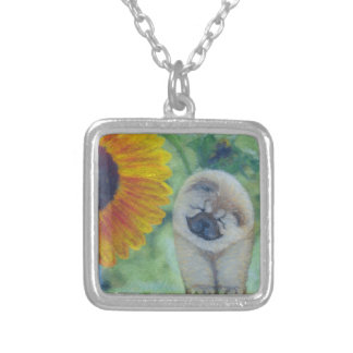 Sunflower Chow Chow Silver Plated Necklace