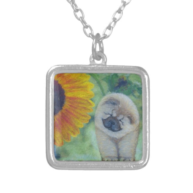 Sunflower Chow Chow Silver Plated Necklace (Front)