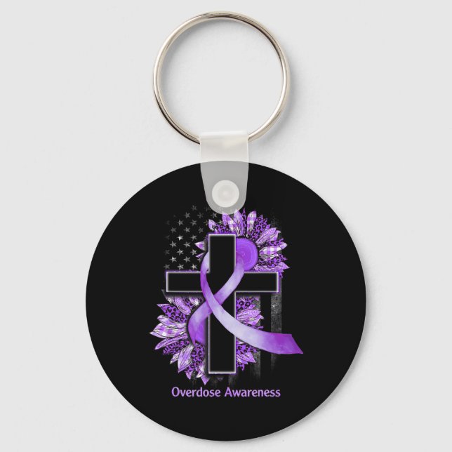 Sunflower Christian Cross Sunflower Overdose Aware Keychain (Front)
