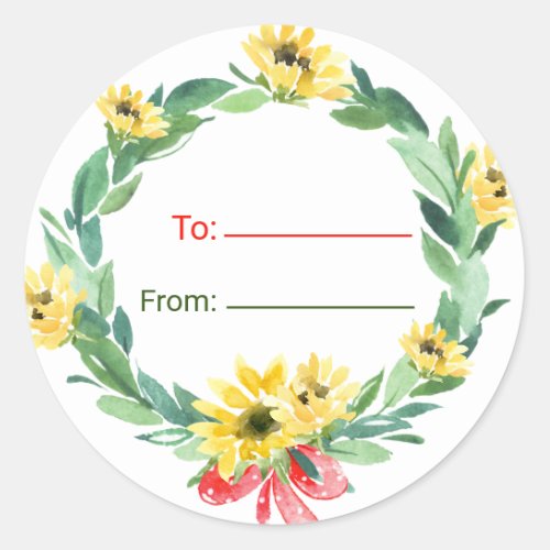 Sunflower Christmas Wreath To and From Sticker