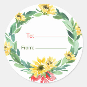 Sunflower Christmas Wreath To and From Sticker