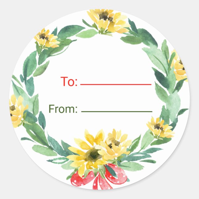 Sunflower Christmas Wreath To and From Sticker (Front)