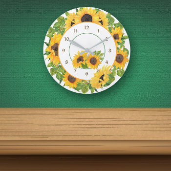 Sunflower Circle Floral Round Clock by Westerngirl2 at Zazzle