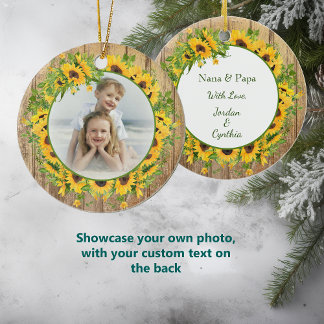 Sunflower Circle Frame Photo Template Grandparent Ceramic Ornament