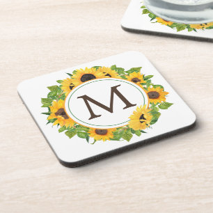 Sunflower Circle Monogram Beverage Coaster