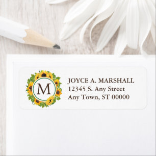 Sunflower Circle Monogram Return Address Label