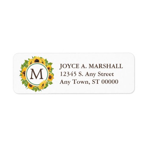 Sunflower Circle Monogram Return Address Label