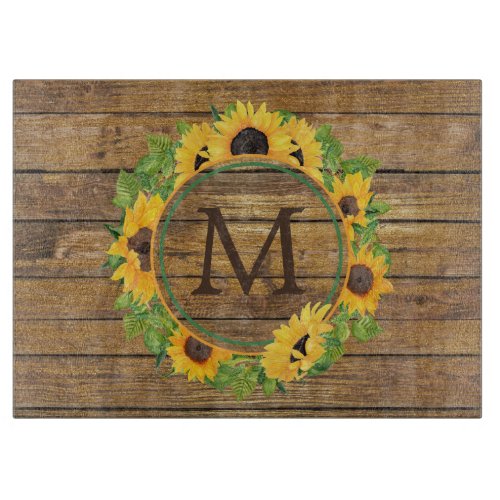 Sunflower Circle Wood Monogram Cutting Board