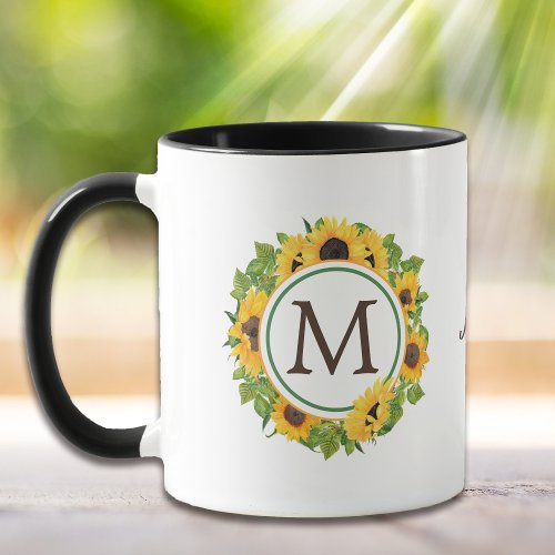 Sunflower Circle Wreath Monogram Mug