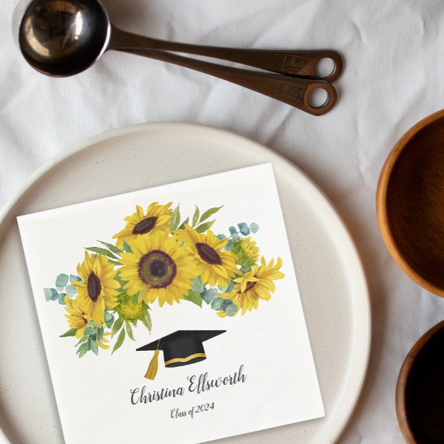 Sunflower Class of 2024 Custom Name Graduation Napkins (Sunflower Class of 2024 Custom Name Graduation Napkins)
