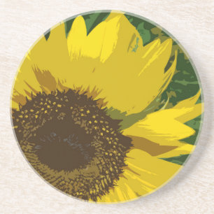 Sunflower Close Up Macro Photo Yellow Petals Drink Coaster