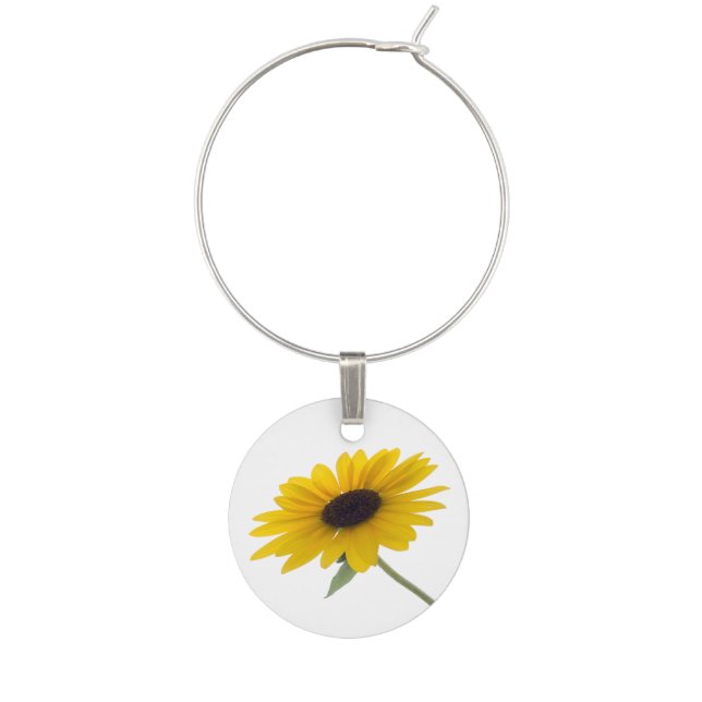 Sunflower Close Up Photograph Wine Glass Charm (Front)
