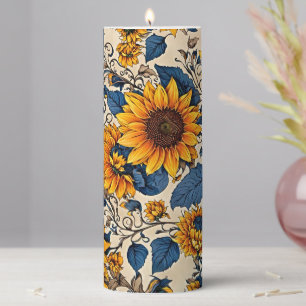 Sunflower & Cobalt Botanical Pillar Candle