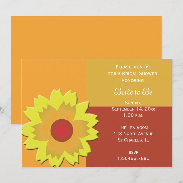 Sunflower Color Block Bridal Shower Invitation (Front/Back)