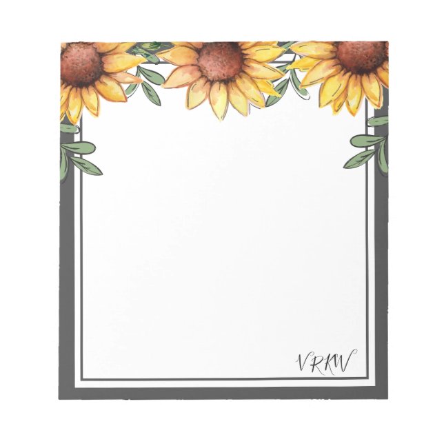 Sunflower Color Border Monogrammed Notepad (Front)