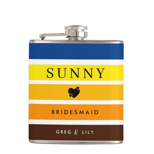 Sunflower Colors Personalized Bridesmaid Hip Flask (Front)
