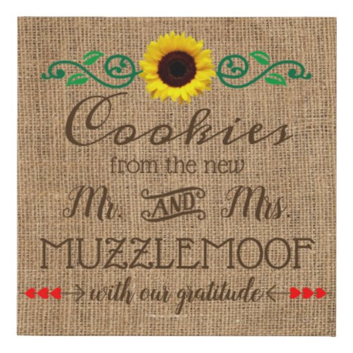 Sunflower Cookie Favors Wedding Reception Sign