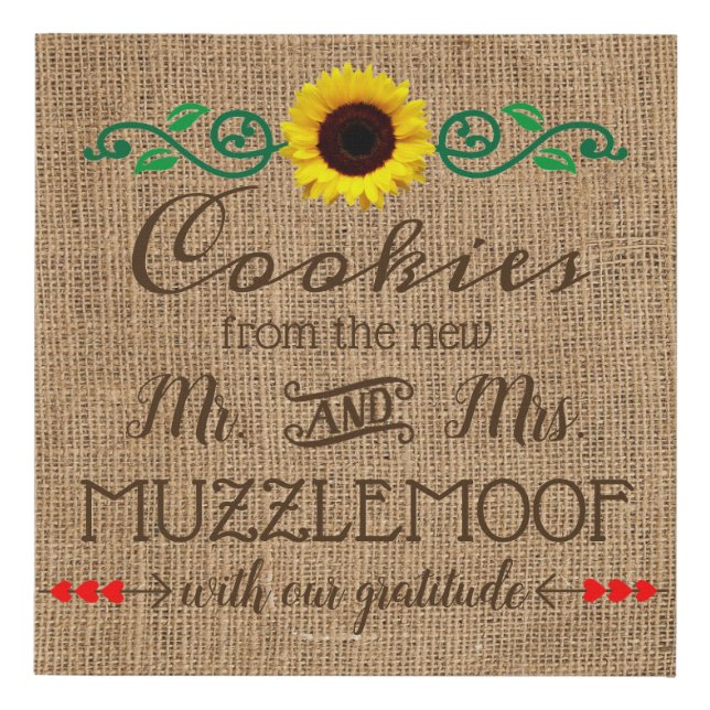 Sunflower Cookie Favors Wedding Reception Sign (Front)
