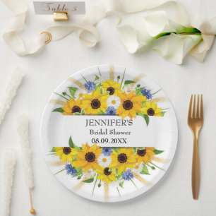 Sunflower Cornflower Watercolor Bridal Shower Paper Plates