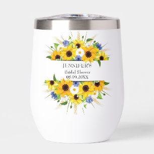 Sunflower Cornflower Watercolor Bridal Shower Thermal Wine Tumbler