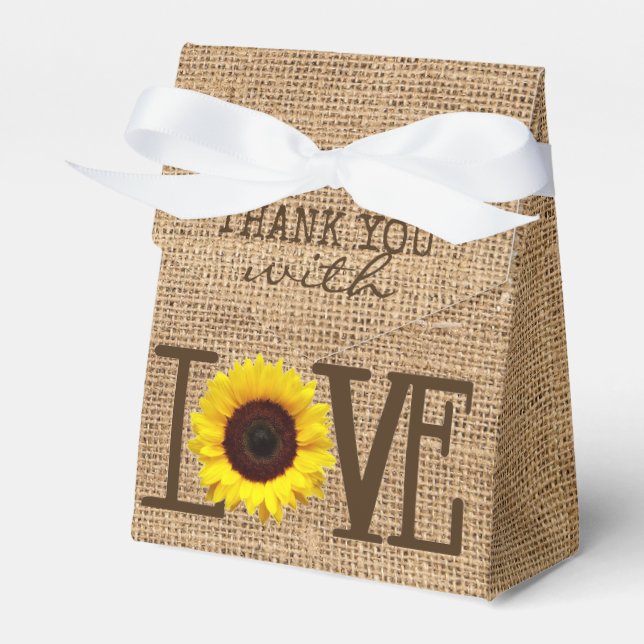 Sunflower Country Burlap Print Bridal Shower Favor Boxes (Front Side)
