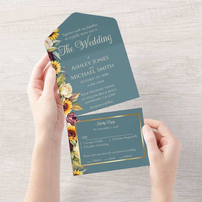 Sunflower Country Elegance All In One Invitation (Tearaway)