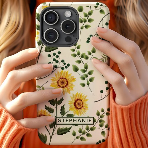 Sunflower Country Floral Personalized Name iPhone 15 Case