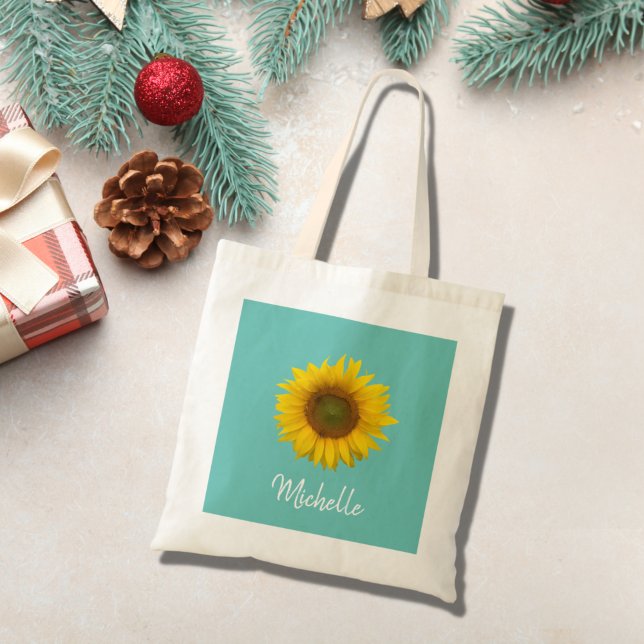 Sunflower Country Floral Trendy Teal Tote Bag (Creator Uploaded)