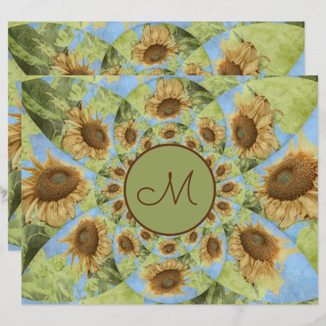 Sunflower Country Floral Yellow Green Monogram (Front/Back)