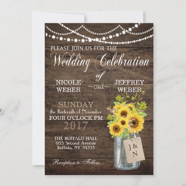 Sunflower Country Mason Jar Wedding Invitation (Front)