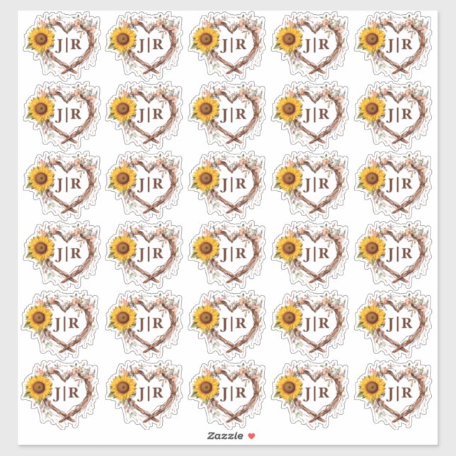 Sunflower Country Monogram Rustic Wedding Stickers (Sheet)