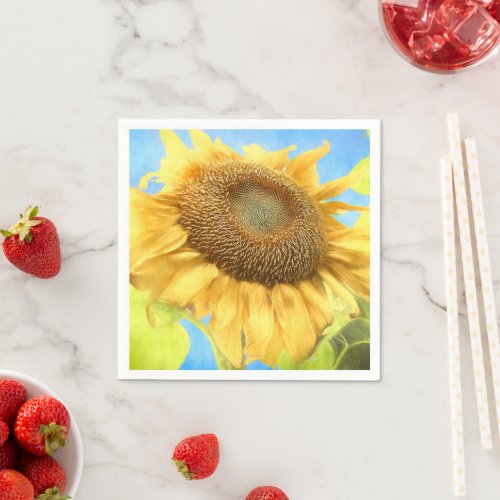 Sunflower Country Rustic Blue Yellow Watercolor Napkins