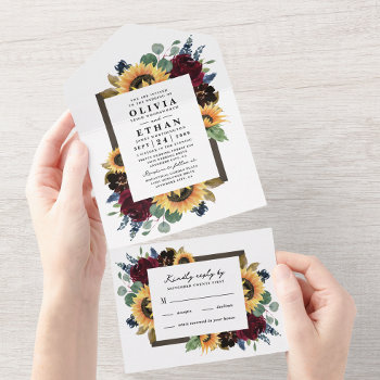 Sunflower Country Rustic Elegant Fall Wedding Rsvp All In One Invitation by RusticWeddings at Zazzle
