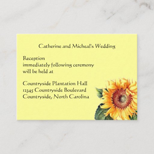 Customizable Yellow Sunflower Country Wedding Reception Insert Business Card Template